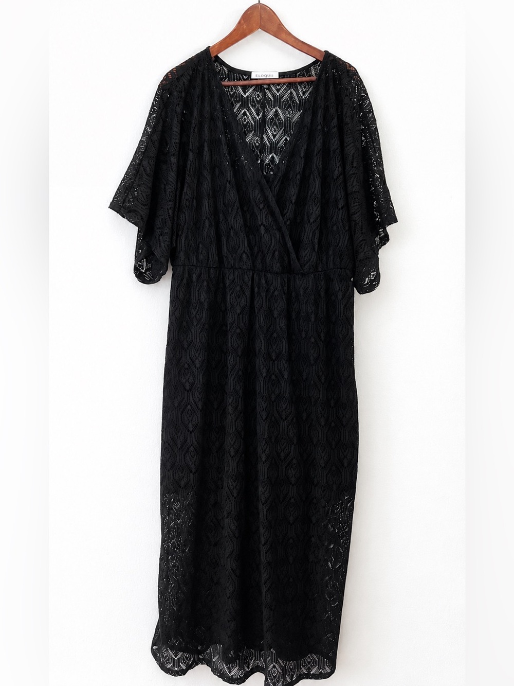 Eloquii Elements Maxi Dress V Neck Short Sleeve Black Lace Women's Size 18/20